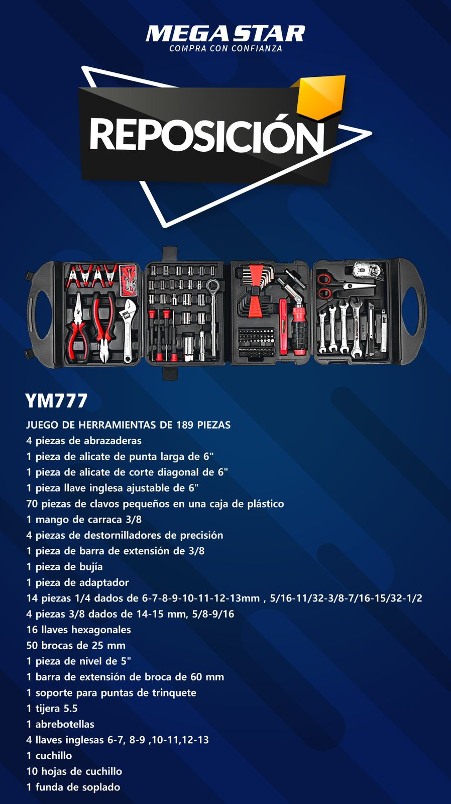 Kit Herramientas 189 Pz Ym777 Mega Star